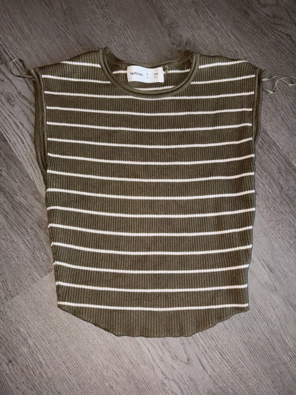 Lefties Army Green Stripped Ribbed Sweater Cropped Top